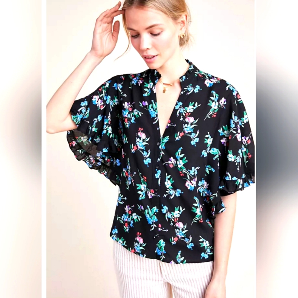 Anthropologie Maeve Aveiro Flutter-sleeved Buttondown size XS - Picture 1 of 11